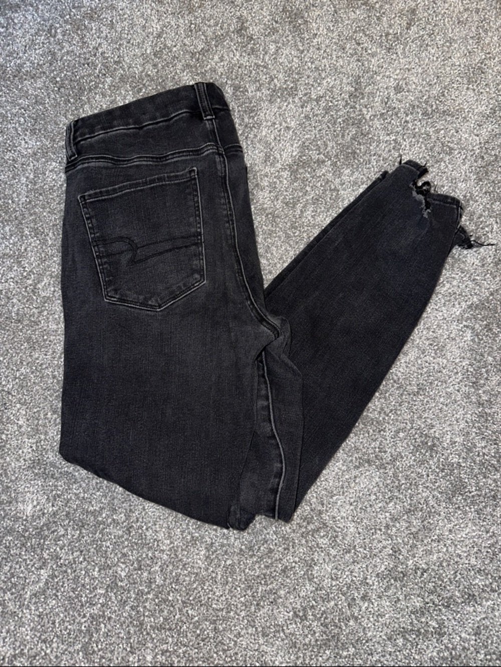 American Eagle Outfitters Black Skinny Jeans with Frayed Ankles